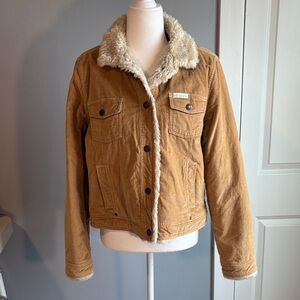 Aeropostale Tan Jean Jacket with Cream Faux Fur Lining